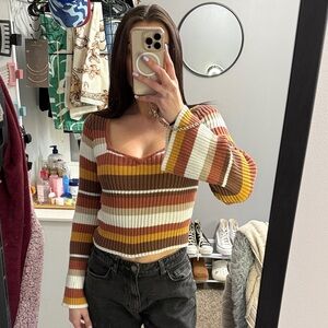 Hollister Ribbed Striped Sweater in Rust, Mustard, Cream, Brown
